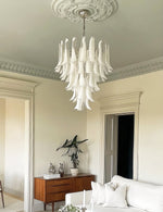 White Glass Petals Chandelier – Modern Designer Pendant Light for Dining Room and Living Room