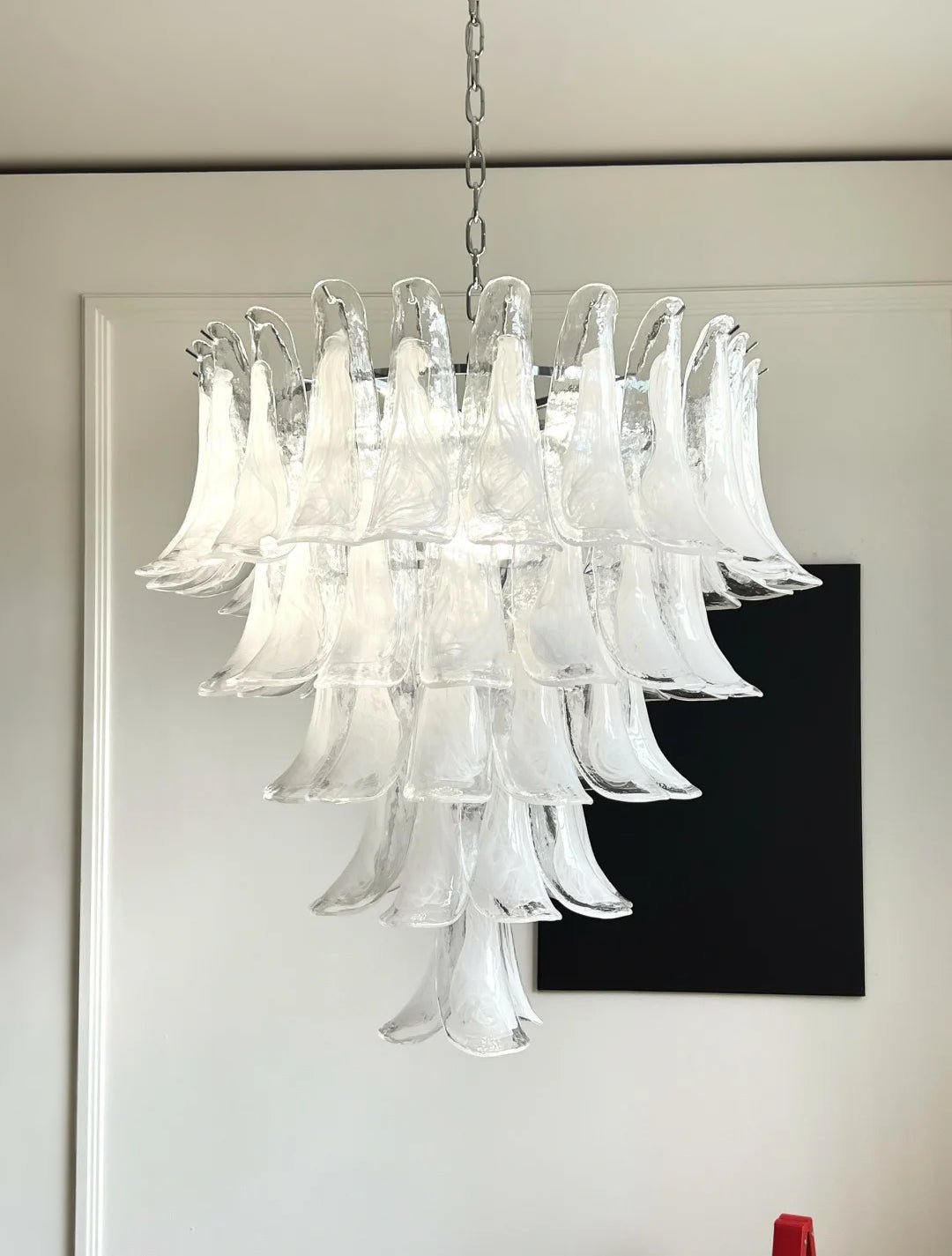 White Glass Petals Chandelier – Modern Designer Pendant Light for Dining Room and Living Room