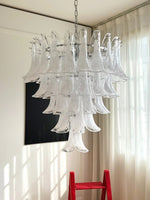 White Glass Petals Chandelier – Modern Designer Pendant Light for Dining Room and Living Room