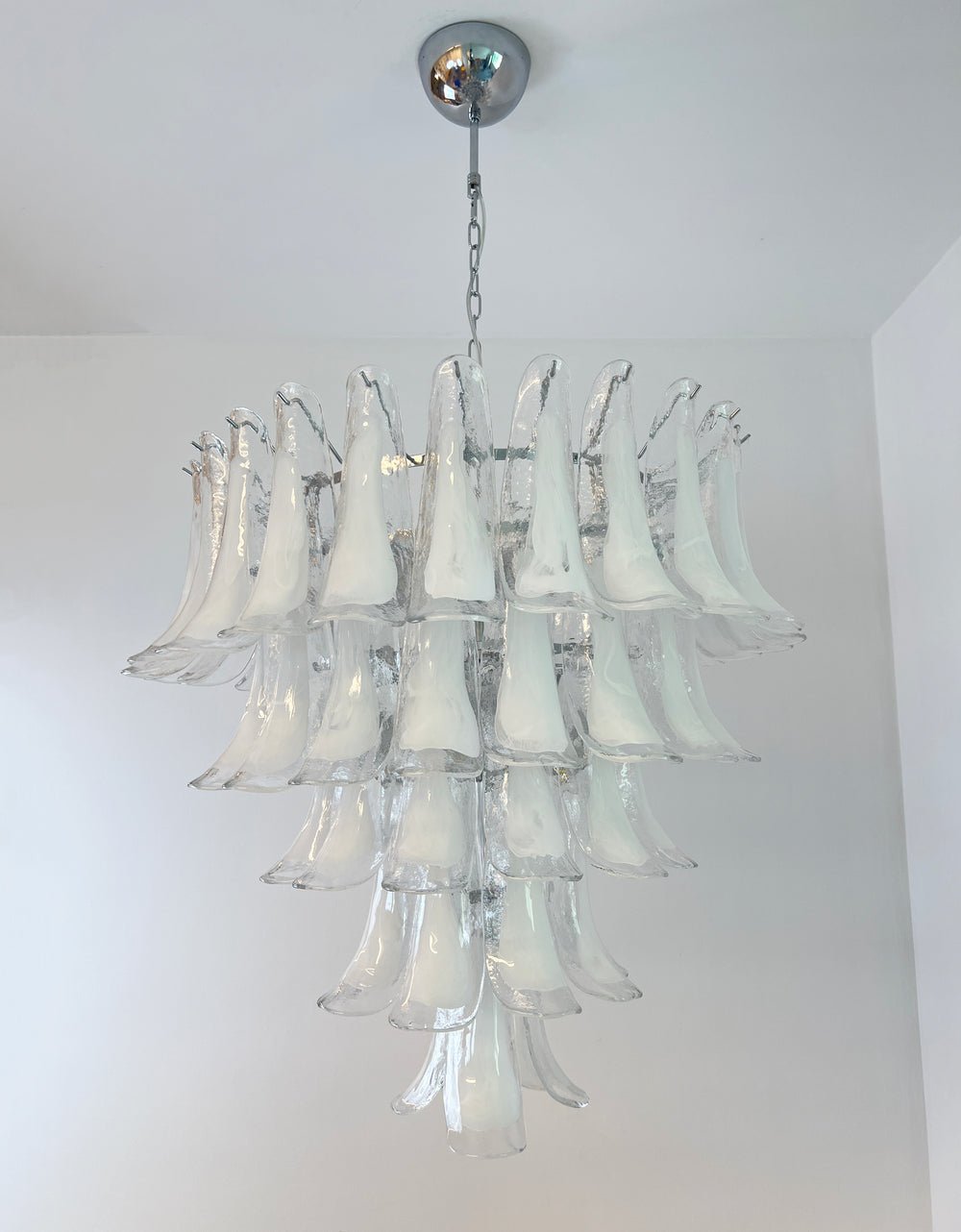 White Glass Petals Chandelier – Modern Designer Pendant Light for Dining Room and Living Room