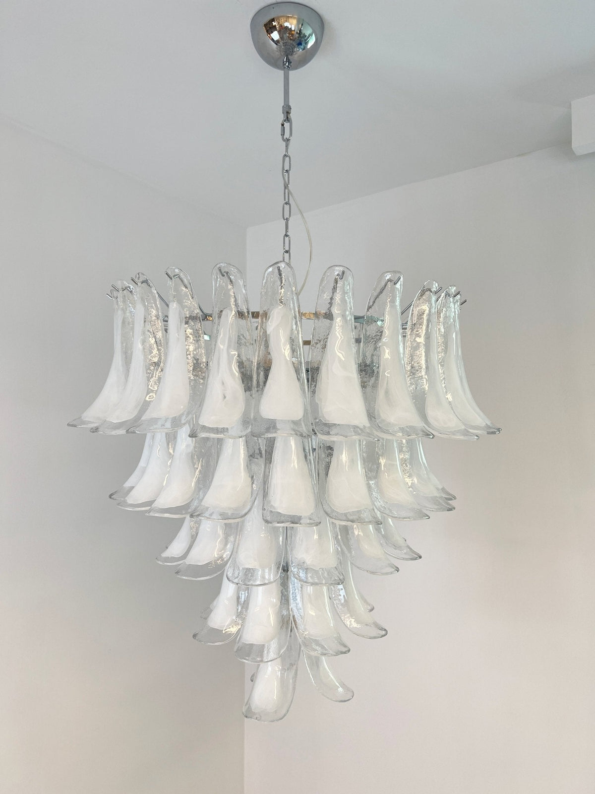 White Glass Petals Chandelier – Modern Designer Pendant Light for Dining Room and Living Room