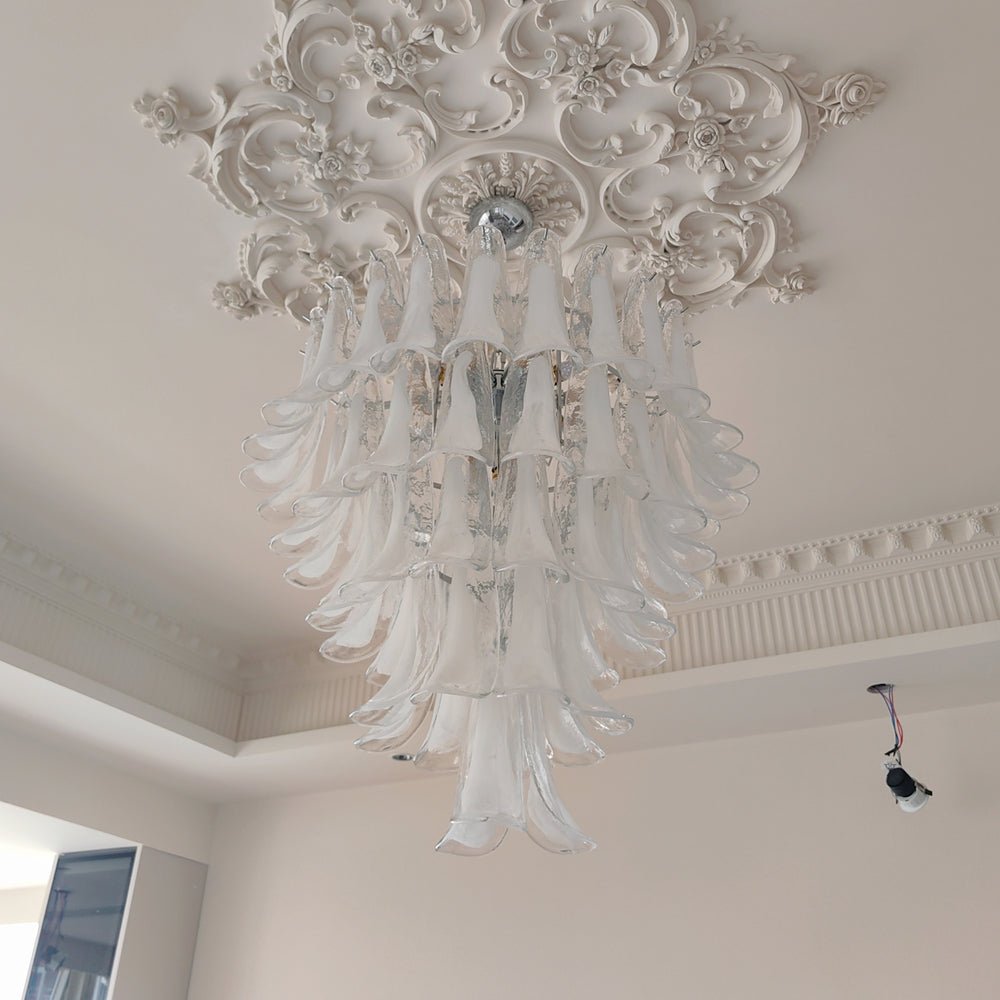 White Glass Petals Chandelier – Modern Designer Pendant Light for Dining Room and Living Room