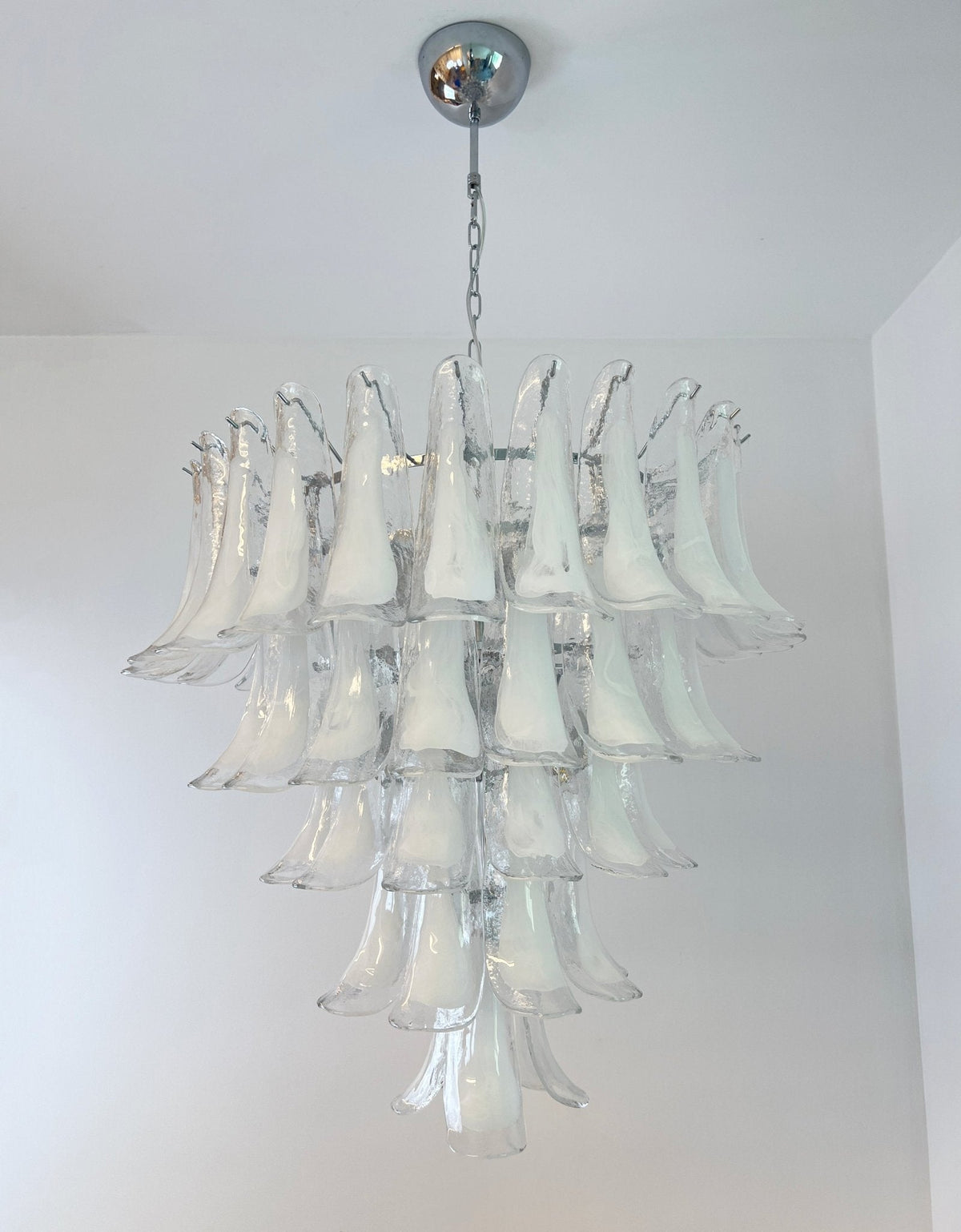 White Glass Petals Chandelier – Modern Designer Pendant Light for Dining Room and Living Room