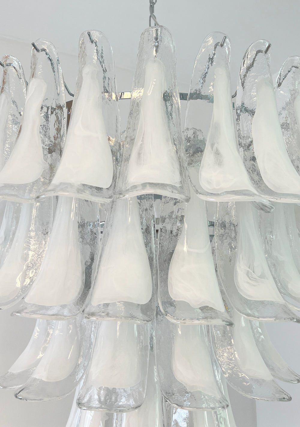 White Glass Petals Chandelier – Modern Designer Pendant Light for Dining Room and Living Room