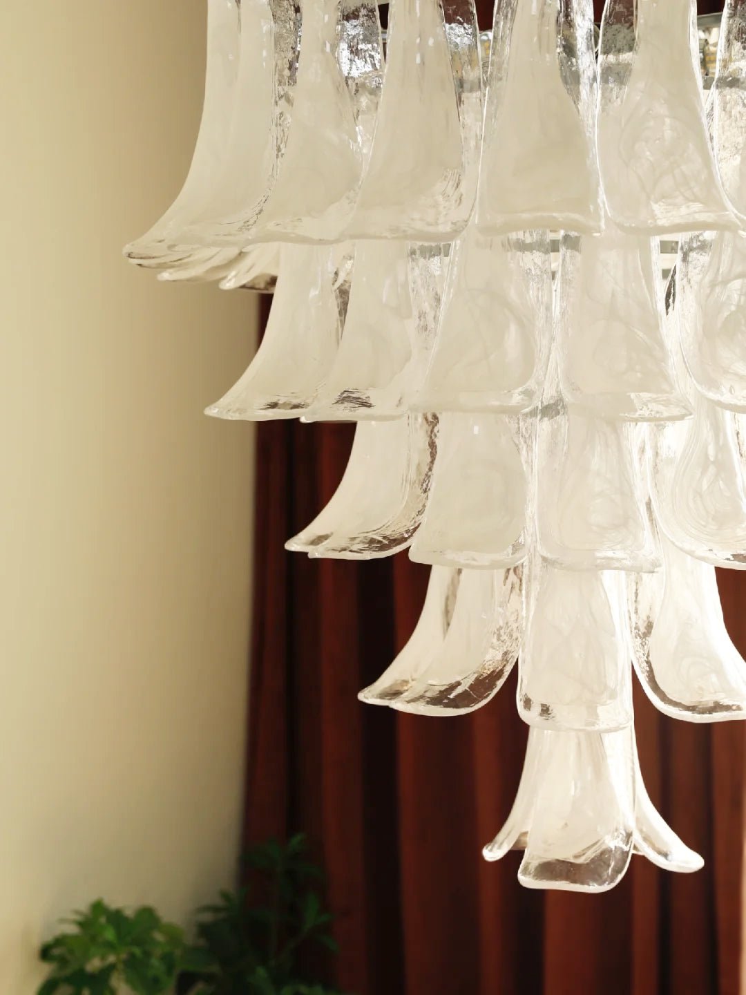 White Glass Petals Chandelier – Modern Designer Pendant Light for Dining Room and Living Room