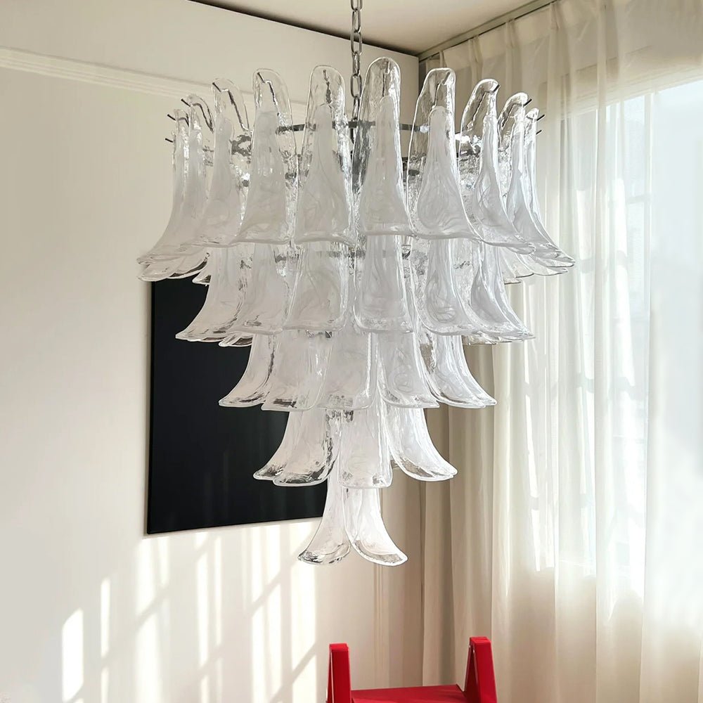 White Glass Petals Chandelier – Modern Designer Pendant Light for Dining Room and Living Room