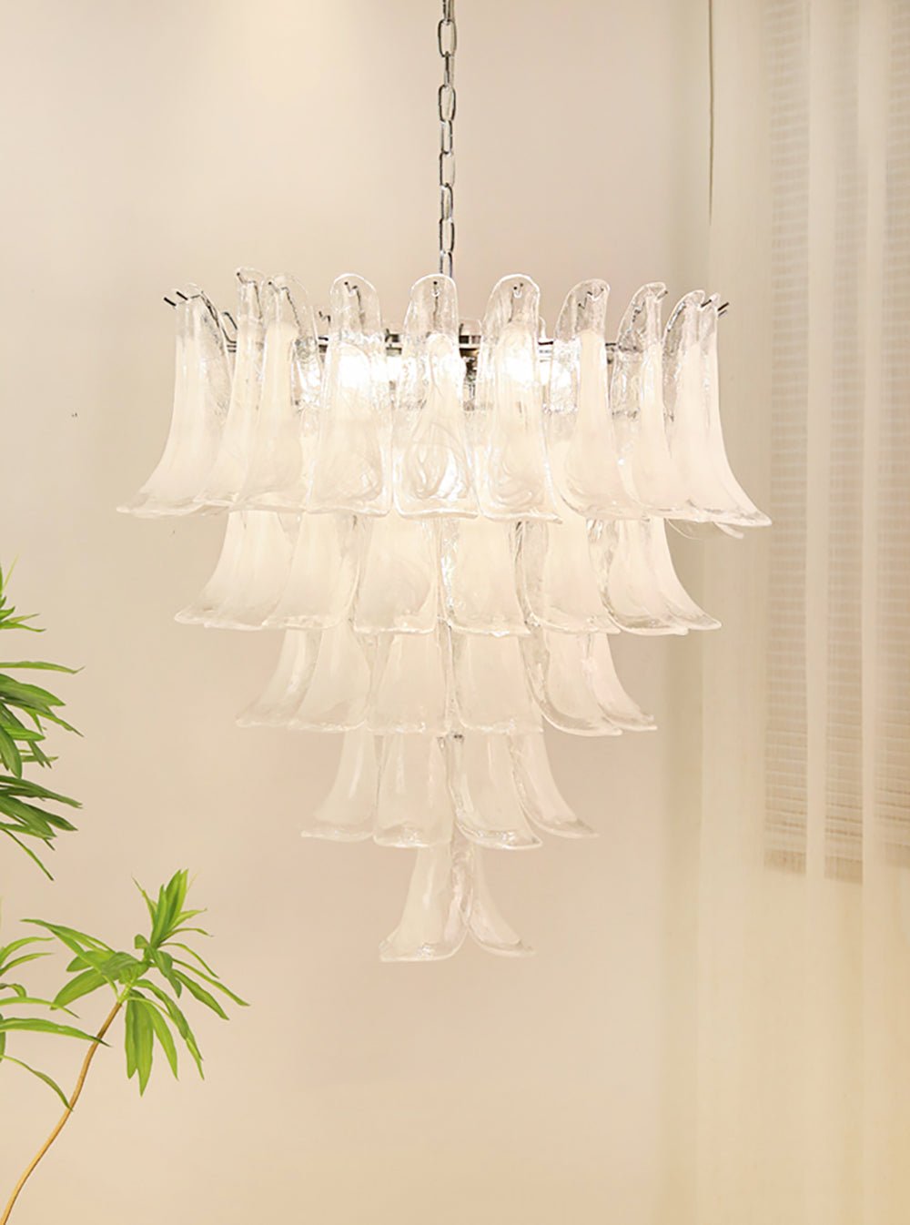 White Glass Petals Chandelier – Modern Designer Pendant Light for Dining Room and Living Room