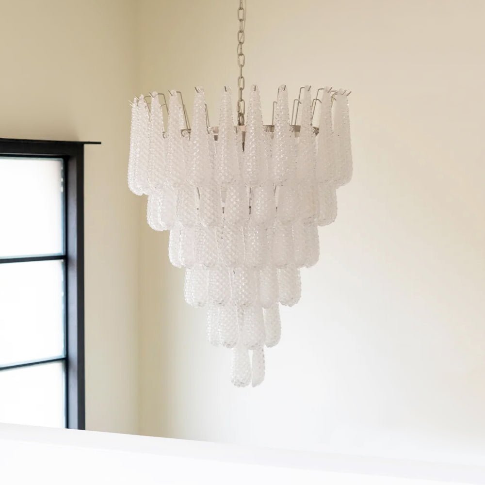 Artisan Glass Pinecone Chandelier in Nickel or Gold
