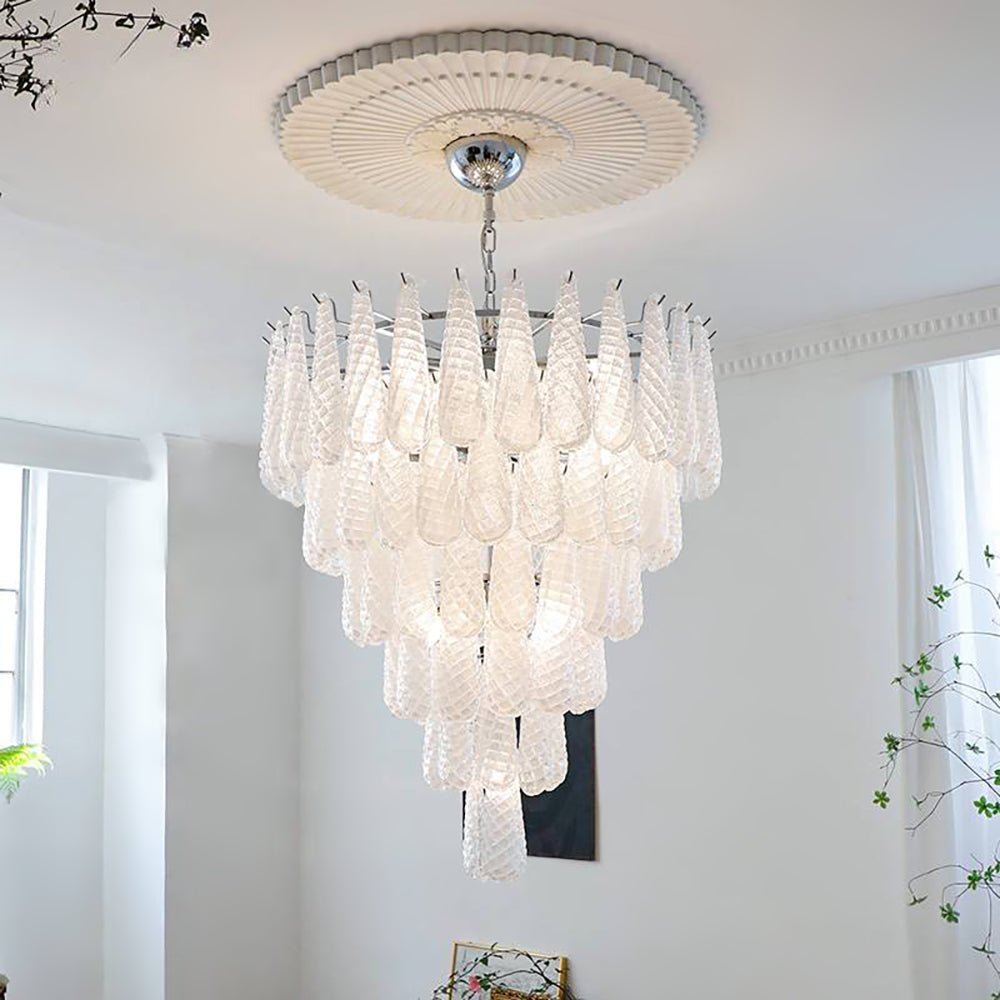 Artisan Glass Pinecone Chandelier in Nickel or Gold
