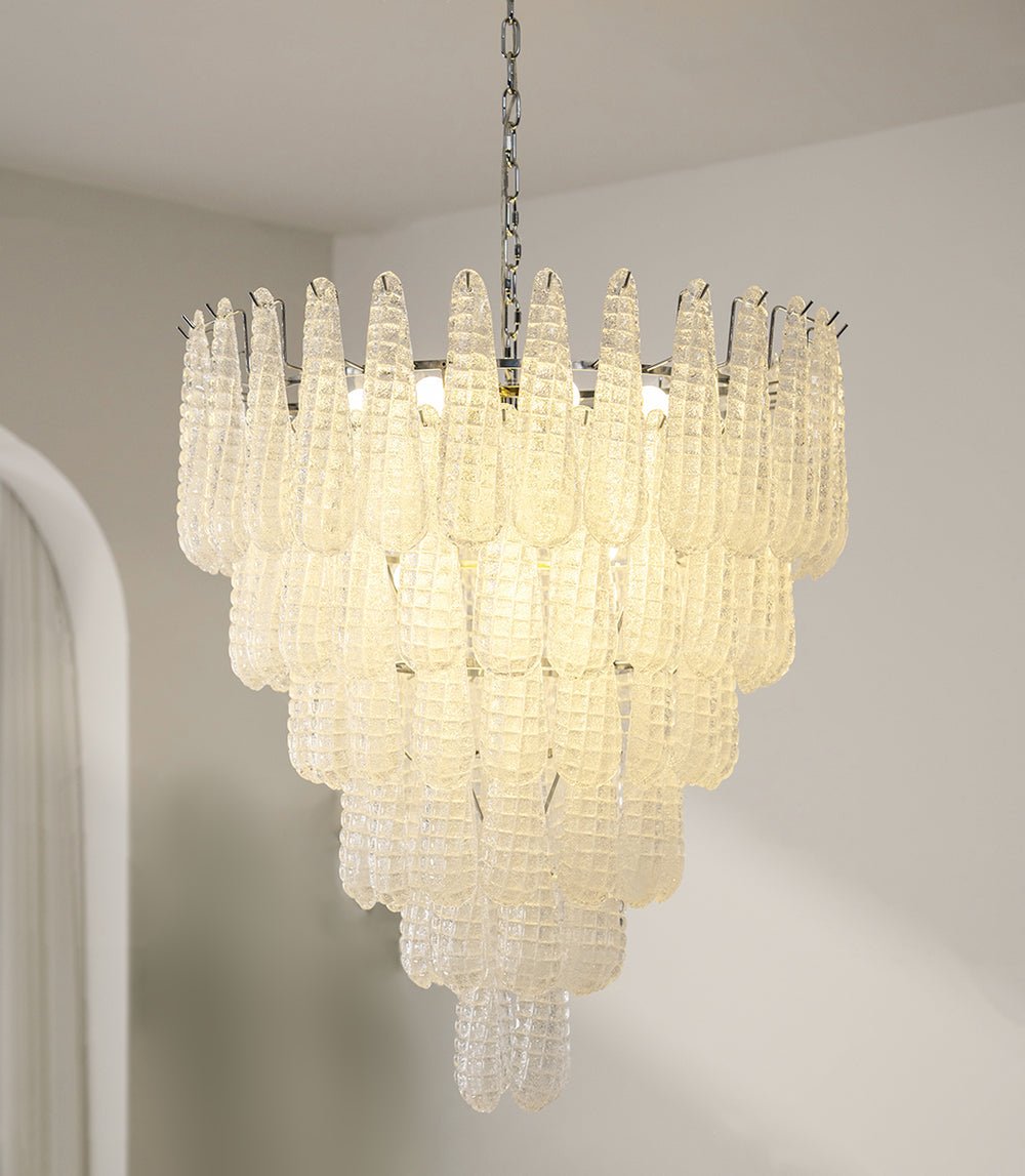 Artisan Glass Pinecone Chandelier in Nickel or Gold