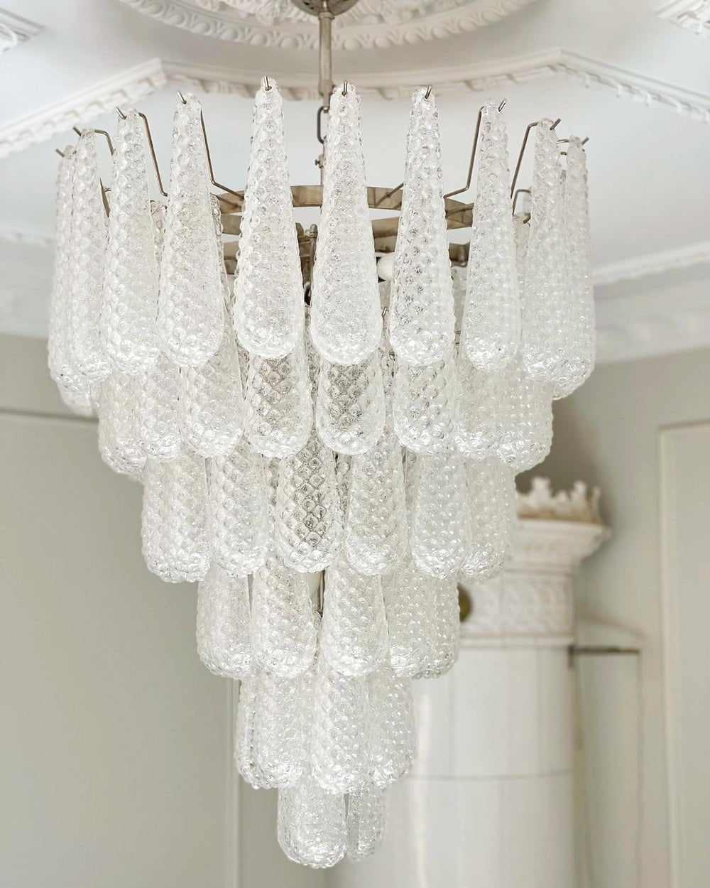 Artisan Glass Pinecone Chandelier in Nickel or Gold