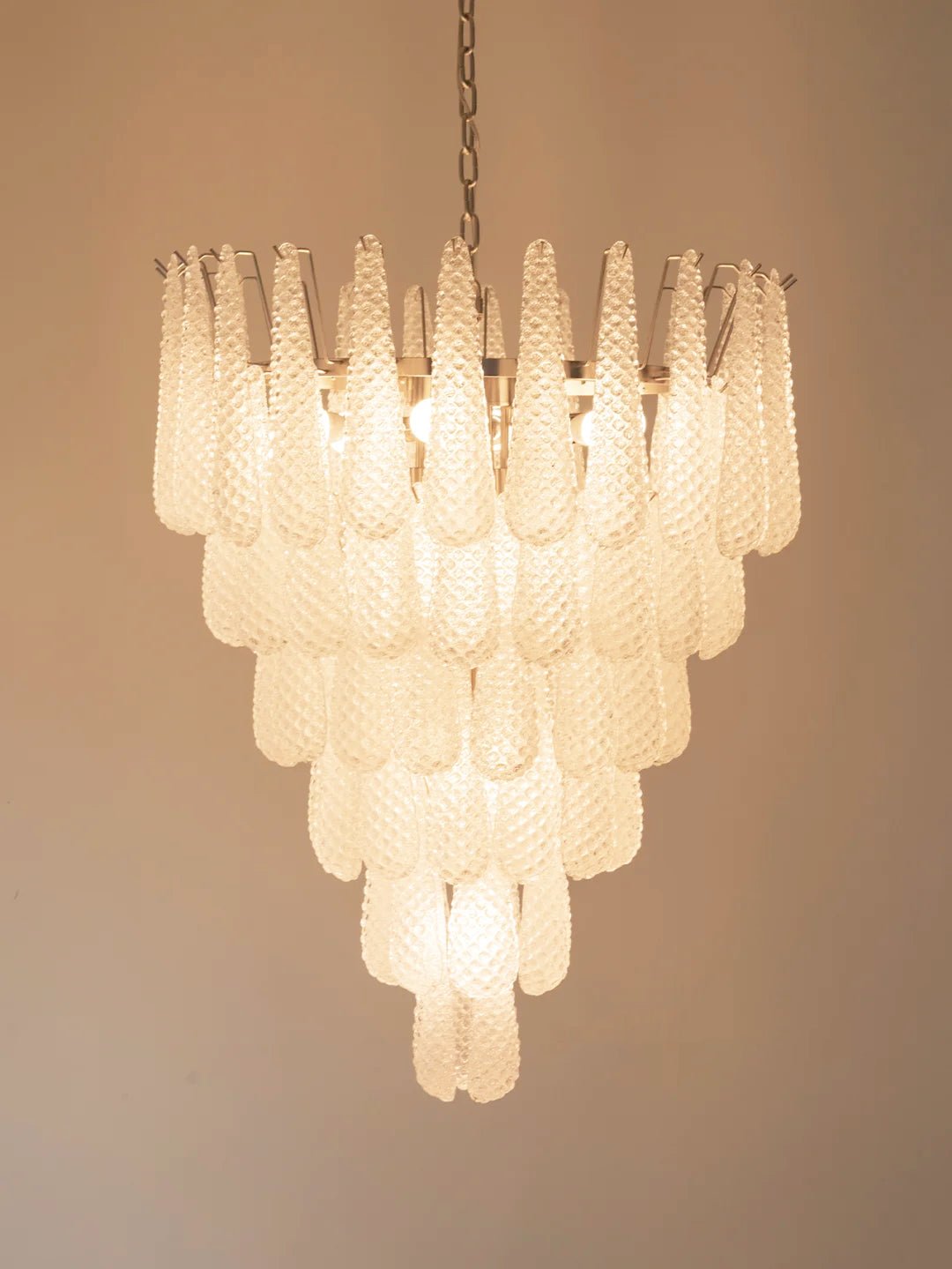 Artisan Glass Pinecone Chandelier in Nickel or Gold
