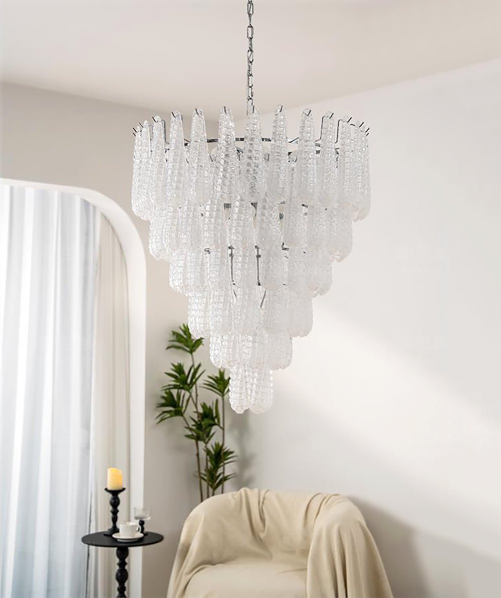 Artisan Glass Pinecone Chandelier in Nickel or Gold