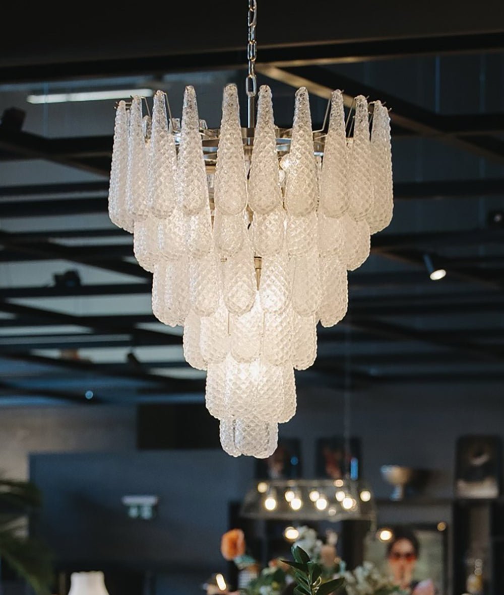 Artisan Glass Pinecone Chandelier in Nickel or Gold
