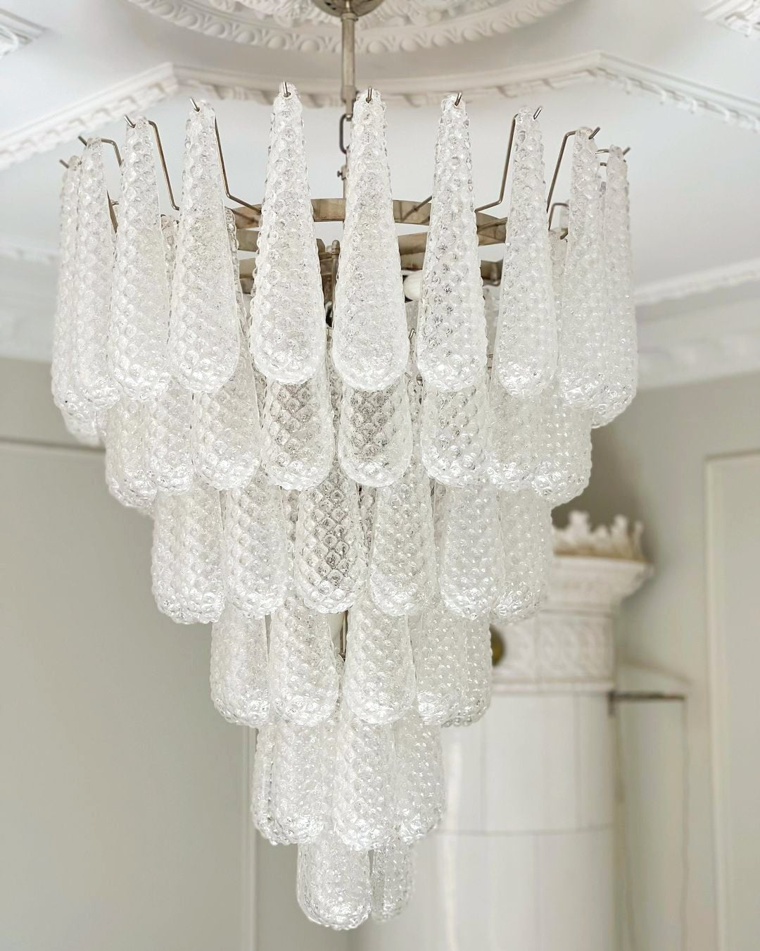 Artisan Glass Pinecone Chandelier in Nickel or Gold