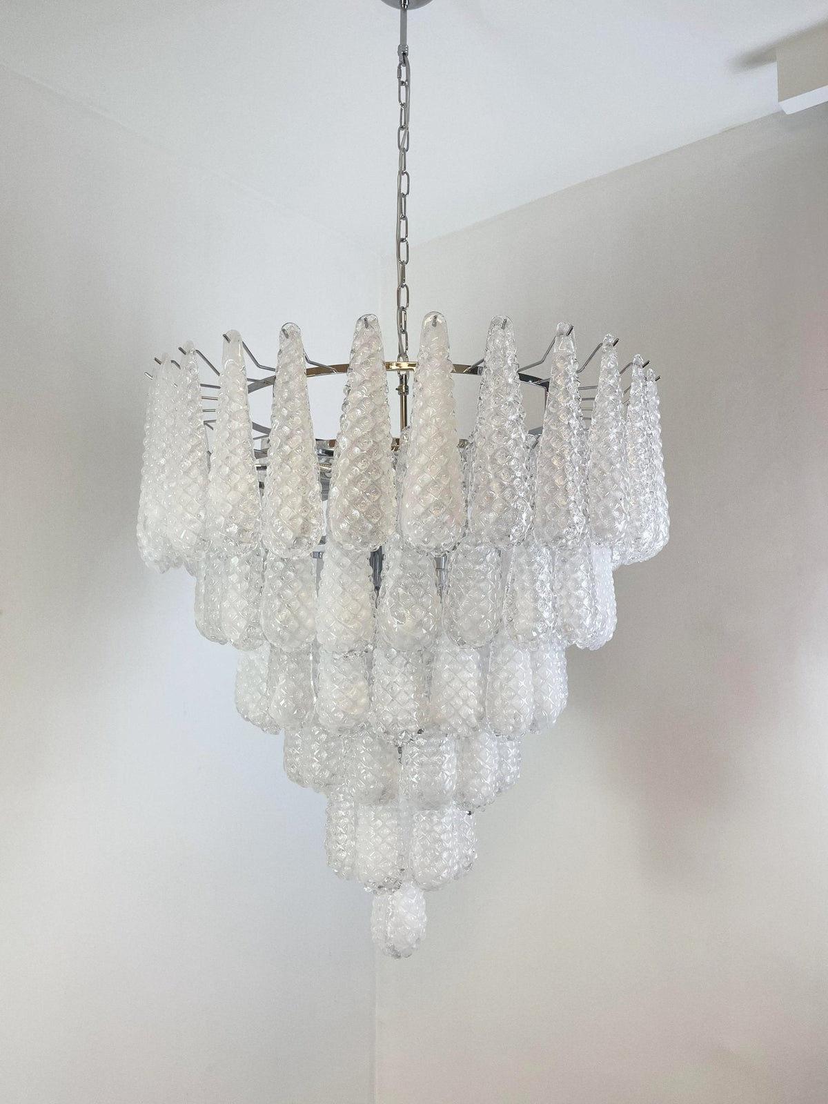 Artisan Glass Pinecone Chandelier in Nickel or Gold