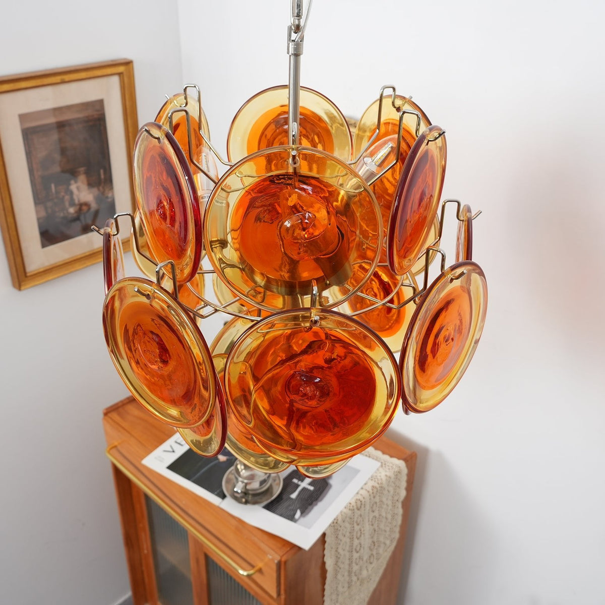 Aurelia Orange Glass Disc Chandelier – Modern Designer Pendant Light