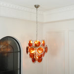 Modern Orange Glass Disc Chandelier with Nickel Frame