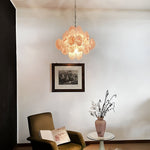 Modern Pink Glass Disc Chandelier with Nickel Frame