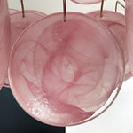 Modern Pink Glass Disc Chandelier with Nickel Frame