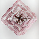 Modern Pink Glass Disc Chandelier with Nickel Frame