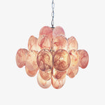 Modern Pink Glass Disc Chandelier with Nickel Frame