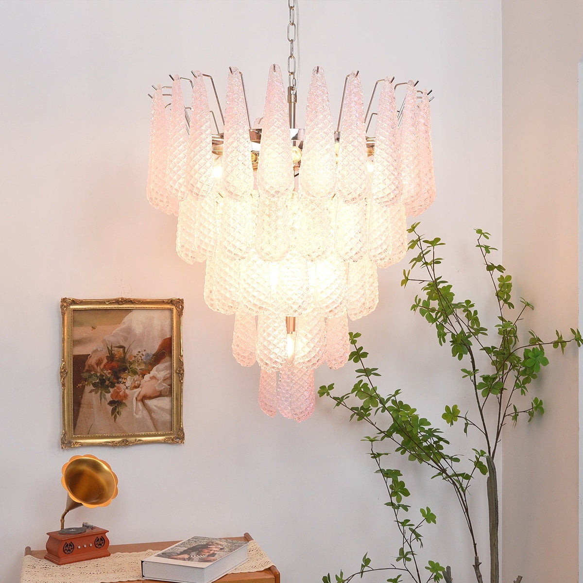 Pink Glass Dewdrop Chandelier | Modern Designer Lighting
