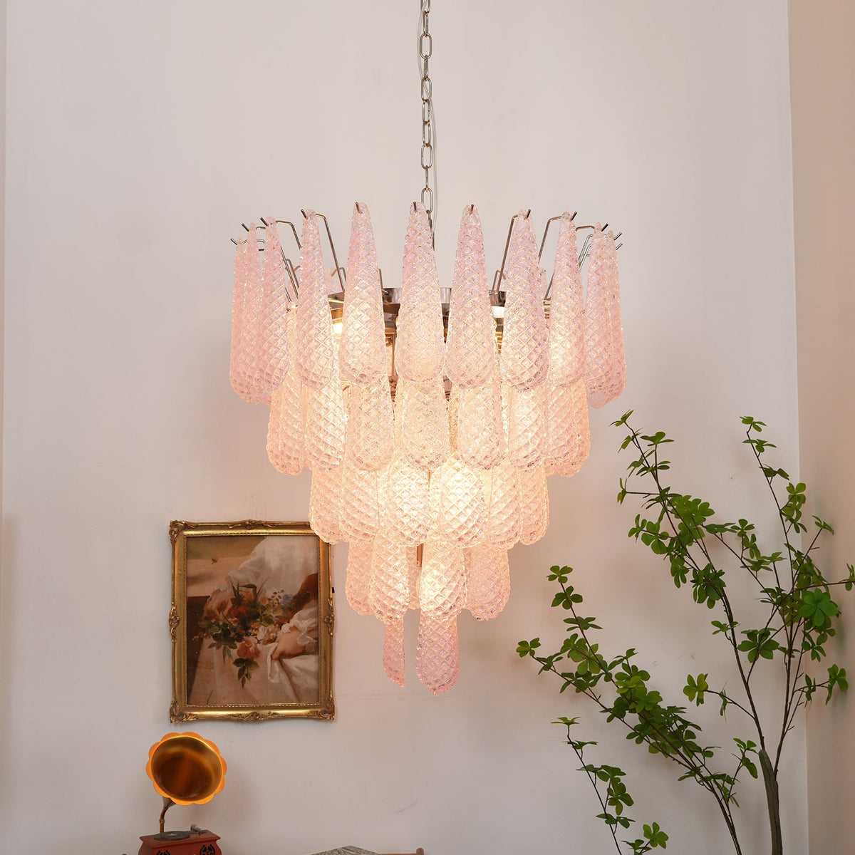 Pink Glass Dewdrop Chandelier | Modern Designer Lighting