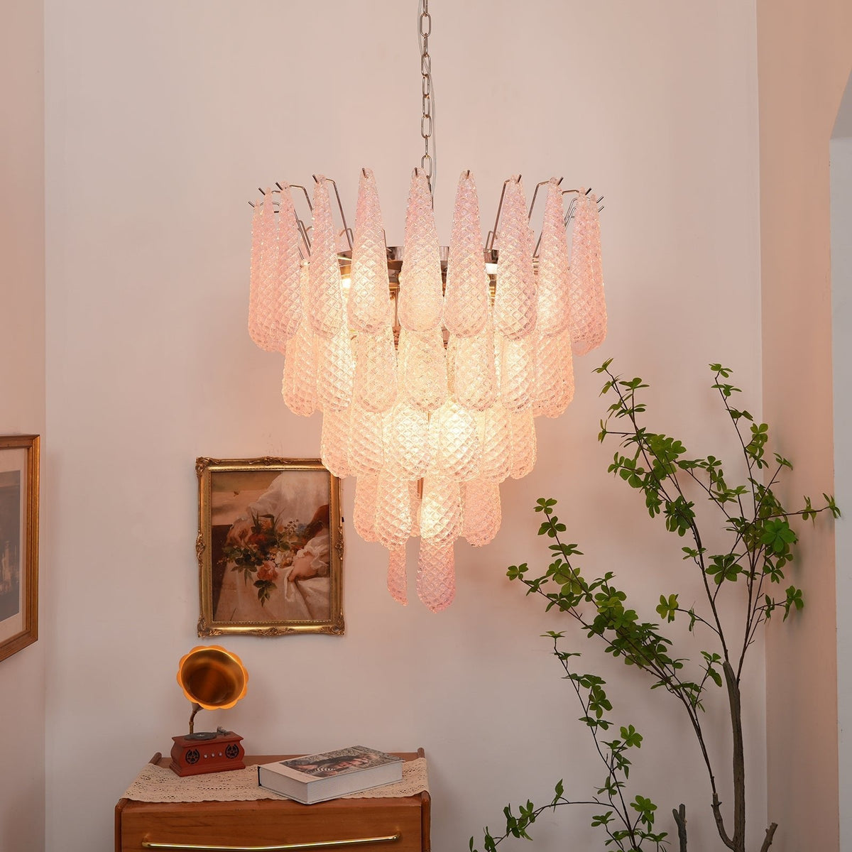 Pink Glass Dewdrop Chandelier | Modern Designer Lighting