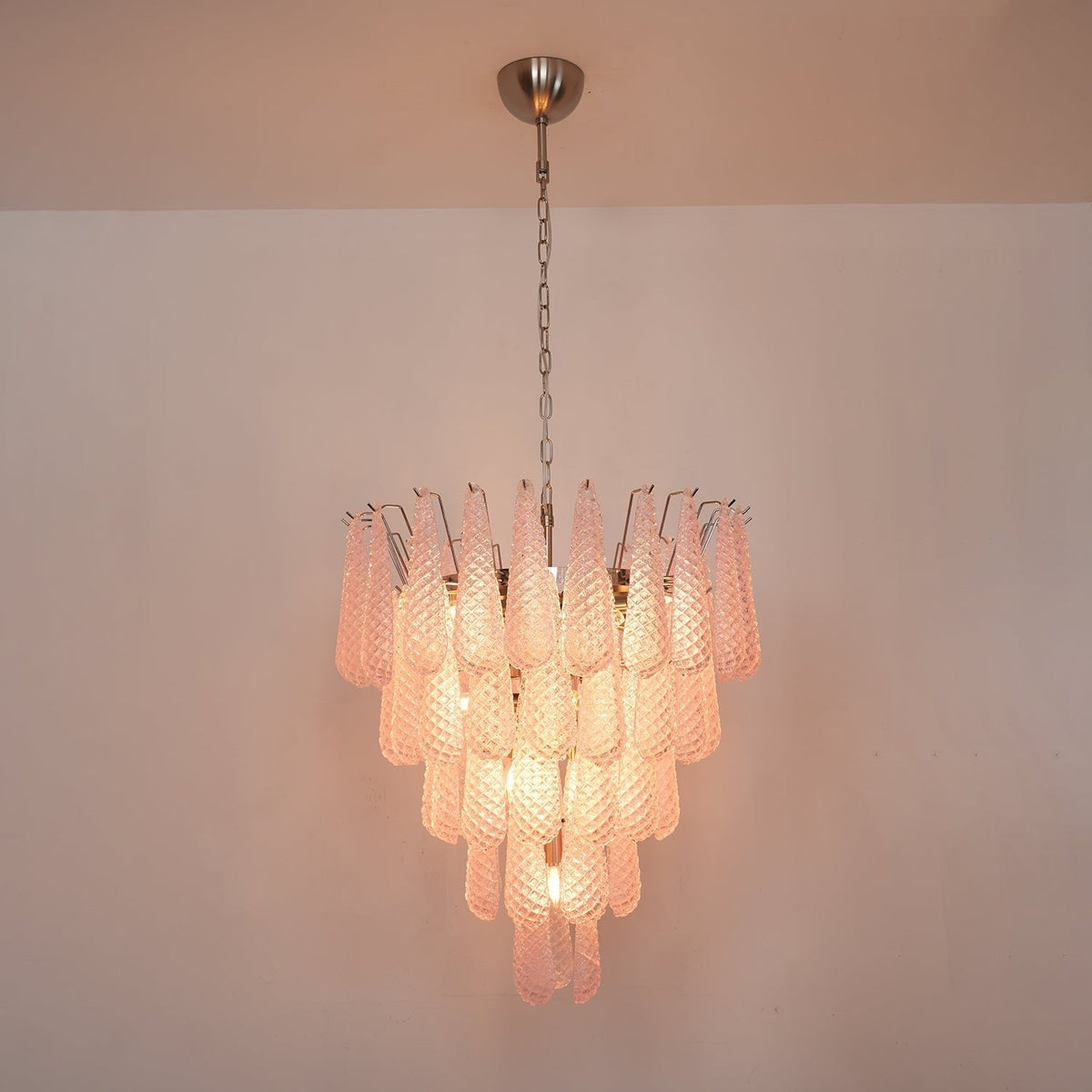Pink Murano Glass Droplet Chandelier for Dining Room and Living Room