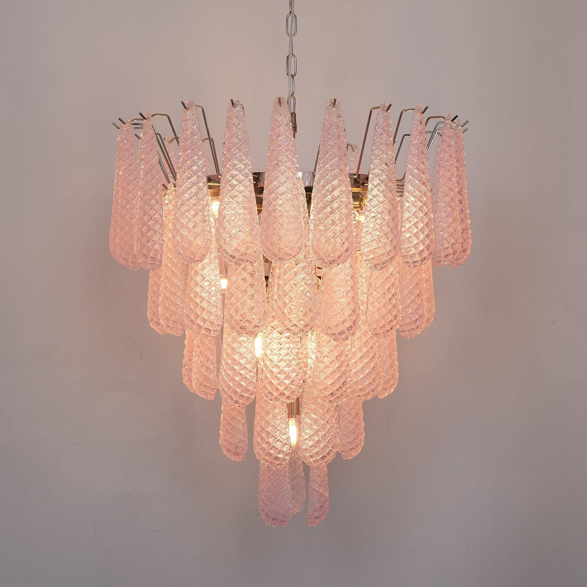Pink Murano Glass Droplet Chandelier for Dining Room and Living Room