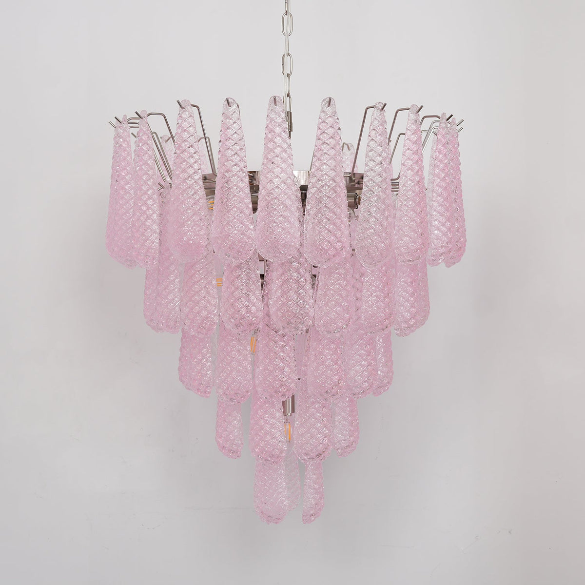 Pink Murano Glass Droplet Chandelier for Dining Room and Living Room