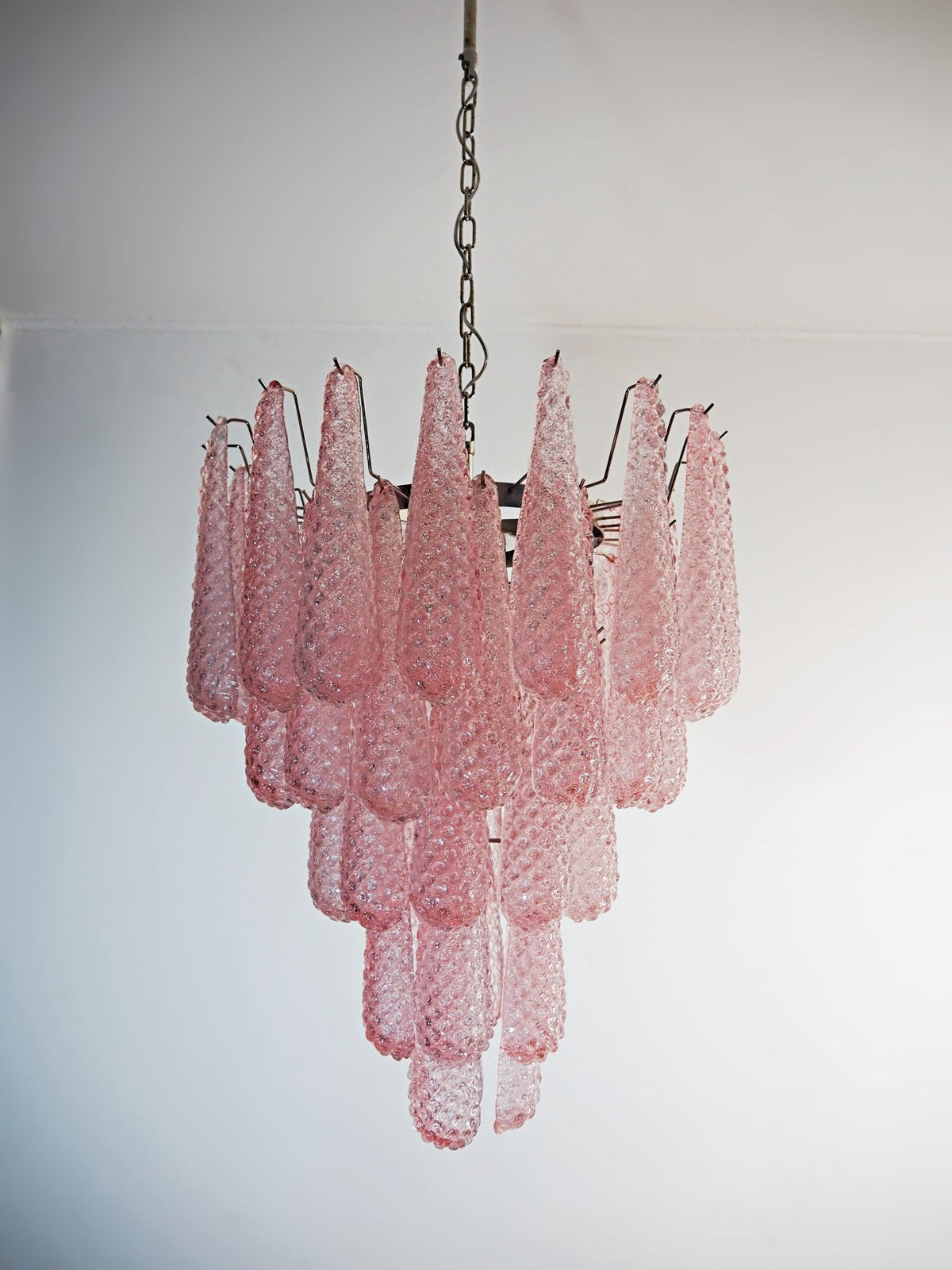 Pink Murano Glass Droplet Chandelier for Dining Room and Living Room