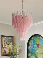 Pink Murano Glass Droplet Chandelier for Dining Room and Living Room