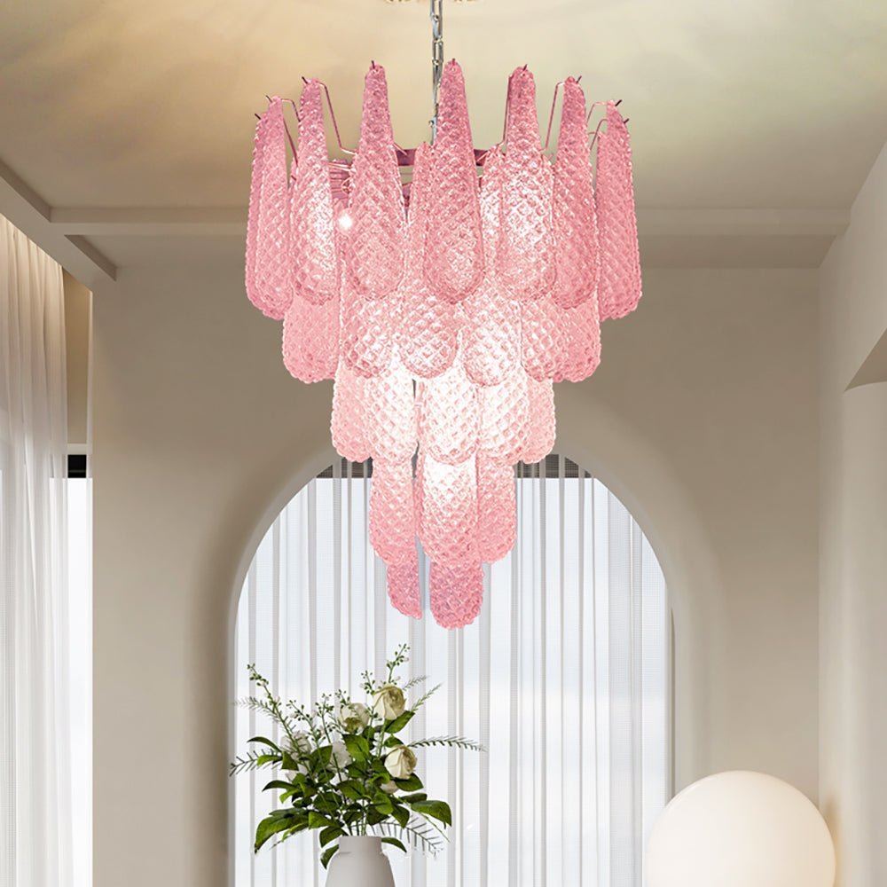 Pink Murano Glass Droplet Chandelier for Dining Room and Living Room