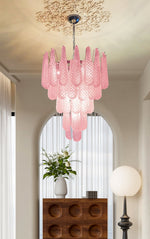 Pink Murano Glass Droplet Chandelier for Dining Room and Living Room