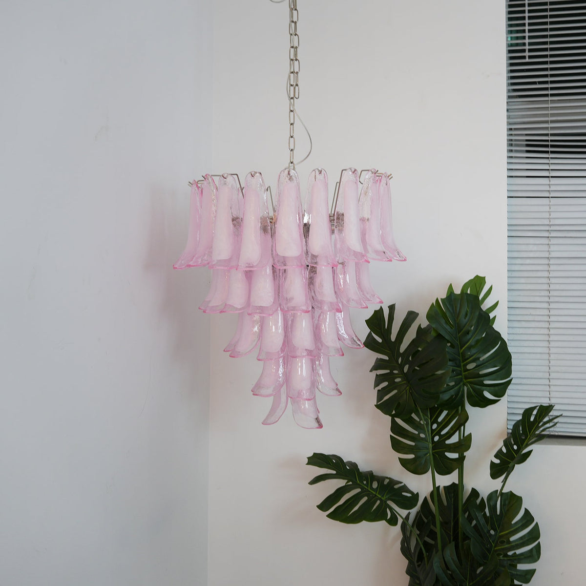 Pink Petal Glass Chandelier | Handcrafted Designer Ceiling Light