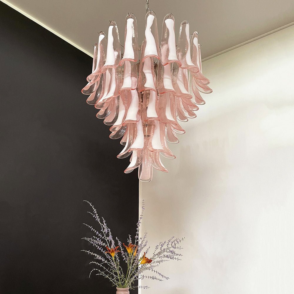 Pink Petal Glass Chandelier | Handcrafted Designer Ceiling Light