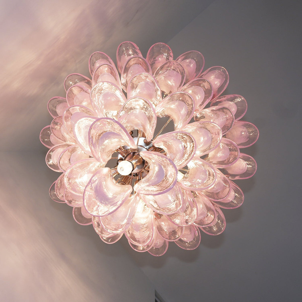 Pink Petal Glass Chandelier | Handcrafted Designer Ceiling Light