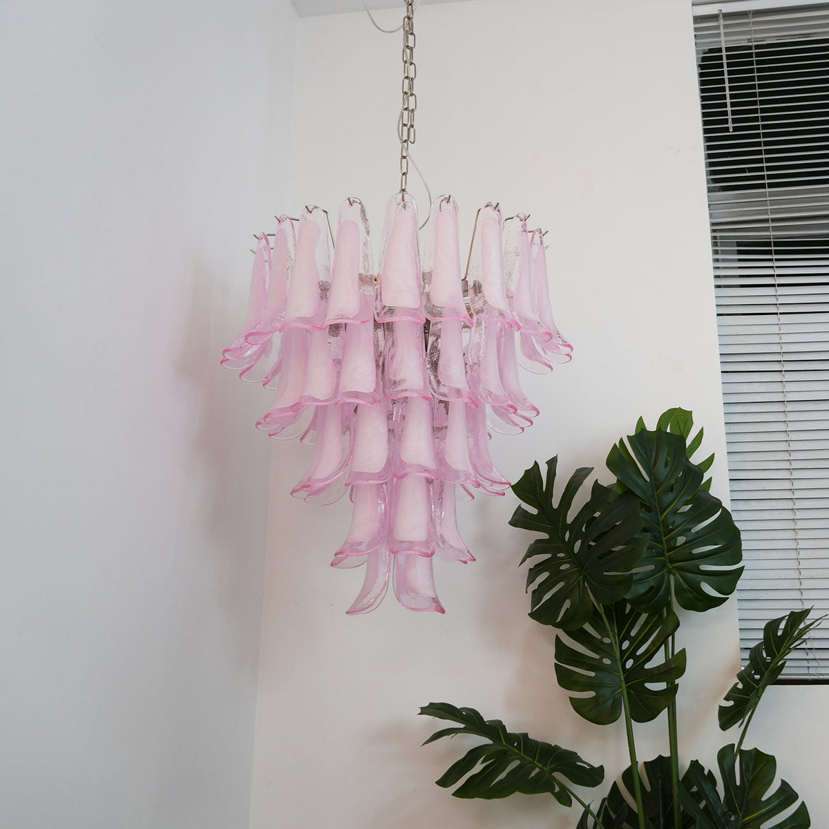 Pink Petal Glass Chandelier | Handcrafted Designer Ceiling Light