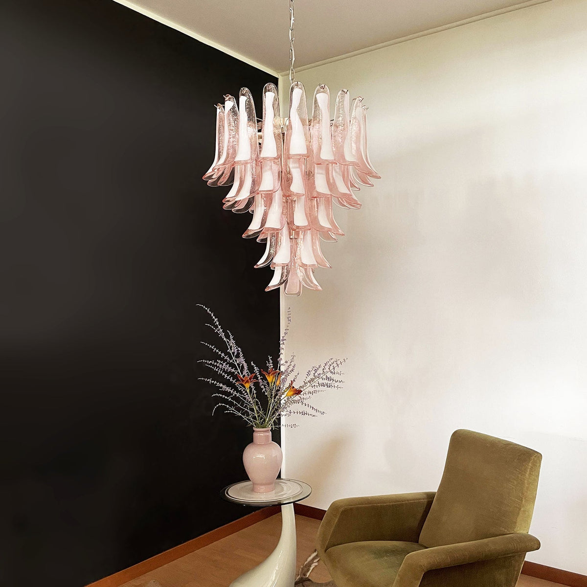 Pink Petal Glass Chandelier | Handcrafted Designer Ceiling Light