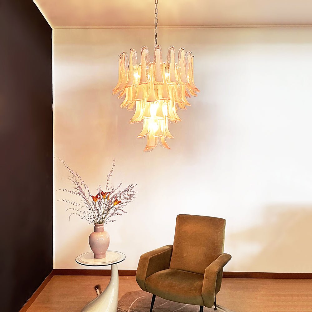 Pink Petal Glass Chandelier | Handcrafted Designer Ceiling Light