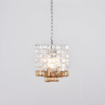 Interlocking Glass Chandelier with Amber Cups and Chrome Frame