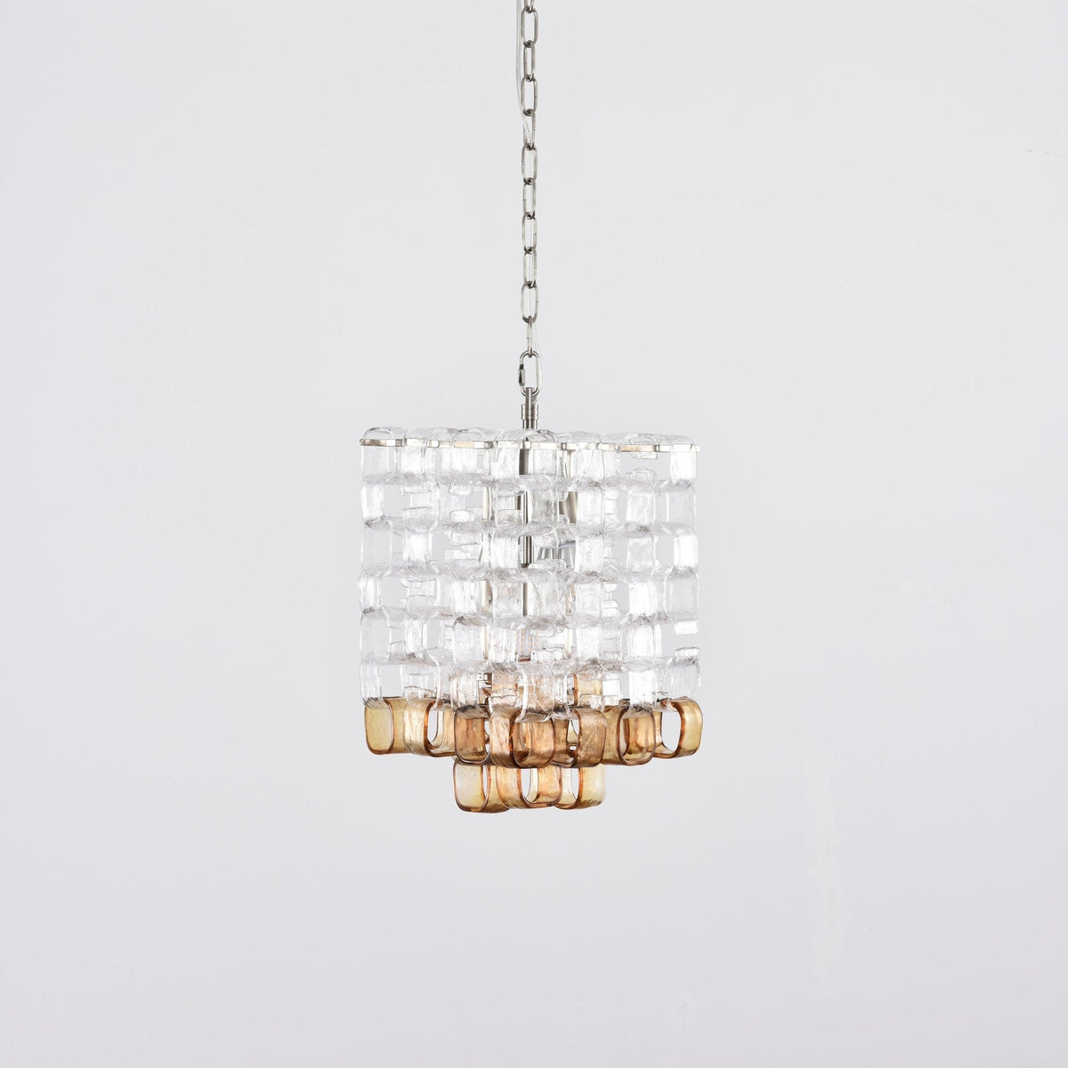 Interlocking Glass Chandelier with Amber Cups and Chrome Frame