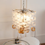 Interlocking Glass Chandelier with Amber Cups and Chrome Frame