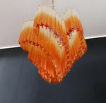 Blush Pink Glass Prism Chandelier with Gold Accents