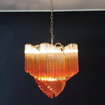 Blush Pink Glass Prism Chandelier with Gold Accents