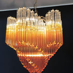 Blush Pink Glass Prism Chandelier with Gold Accents