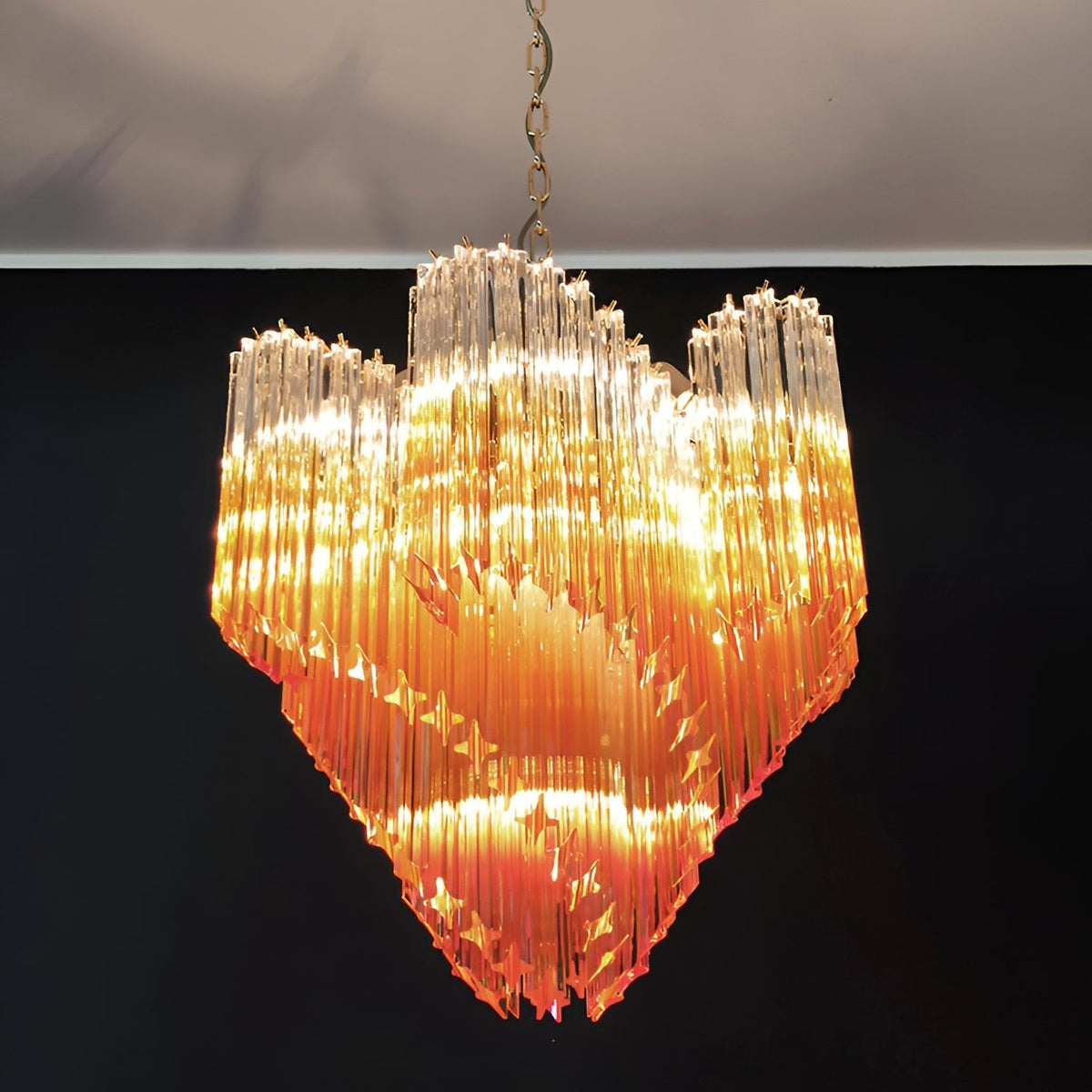 Blush Pink Glass Prism Chandelier with Gold Accents
