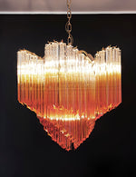 Blush Pink Glass Prism Chandelier with Gold Accents